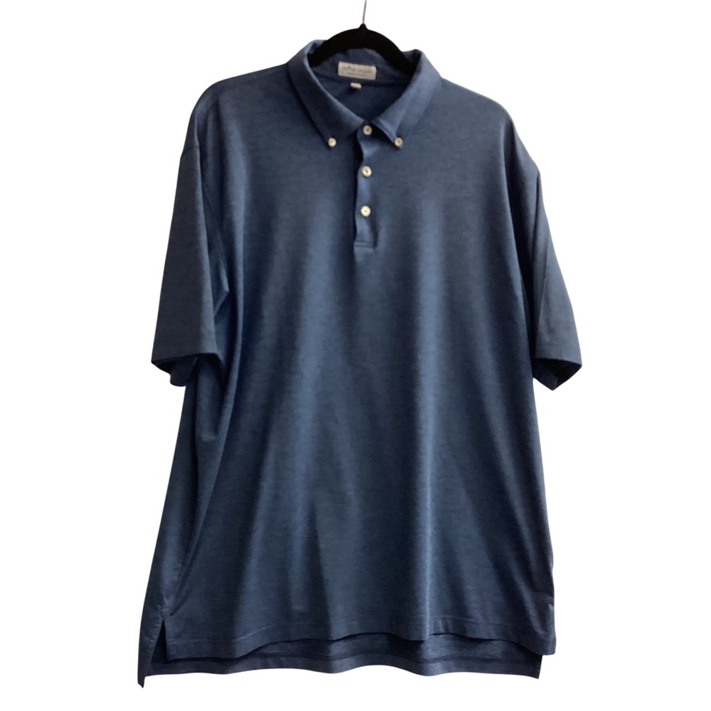Peter Millar Summer Comfort Polo Shirt Button Up‎ Short Sleeve XL Blue Heathered